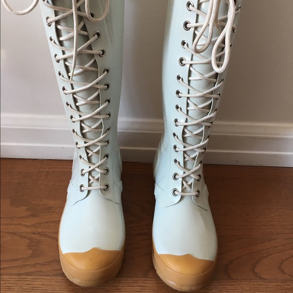 White Lace up Hunter Boots