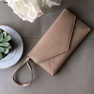 Beige wristlet wallet