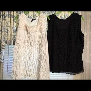 Beige and black eyelash tanks