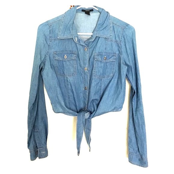 Chambray tie-up shirt