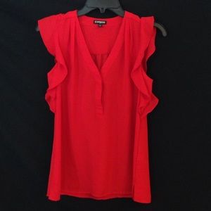 Express Tops - Express Pleated Shoulder Ruffle Sleeve Top