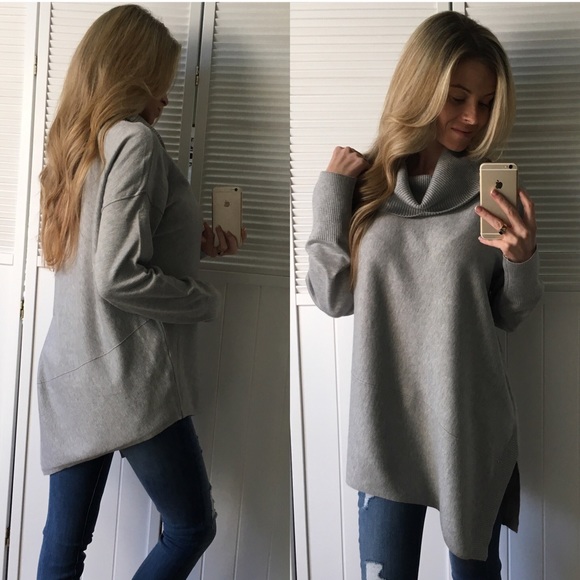 Sold • Beautiful Heather Grey Cowl Neck Sweater - Picture 3 of 4