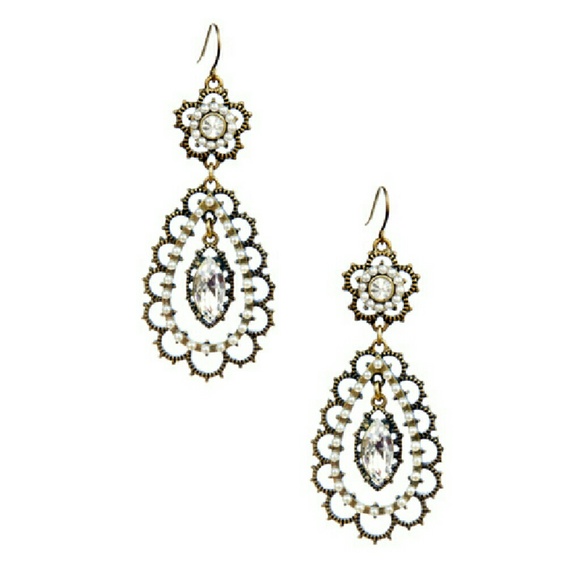 Pearl + Crystal Floral Filigree Earrings