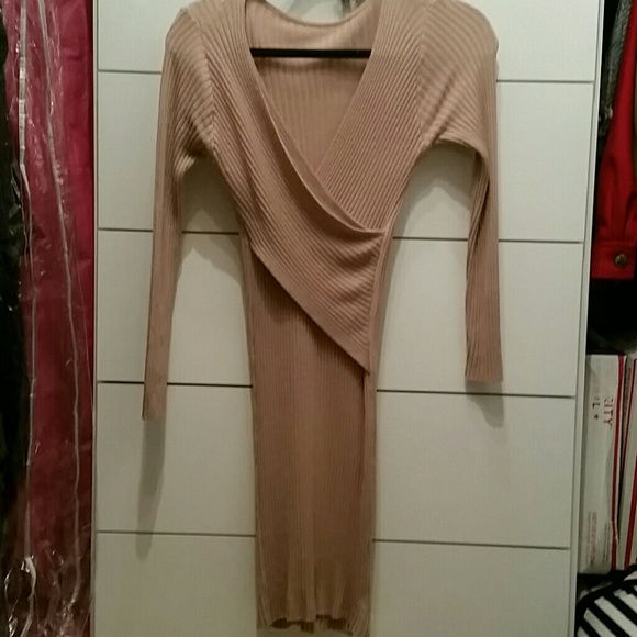 Tan ribbed sweater dress
