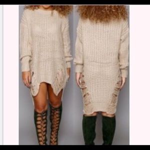 Beige Shredded Sweater