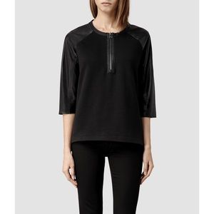 Black Leather All Saints Alexis Sweat Zipper Top Black Leather All Saints Alexis Sweat Zipper Top