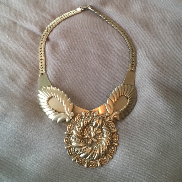 Vintage hand-soldered metal Art Deco necklace.