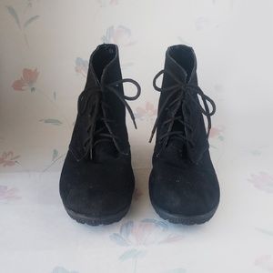 Black Suede Lace Up Wedges