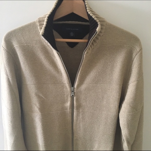 Tommy Hilfiger Tan Men's Zip Up Sweater sz M