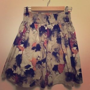Watercolor print mid-length skirt