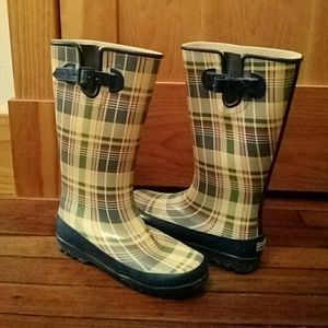 Sperry Topsider rain boots plaid.  Size 10