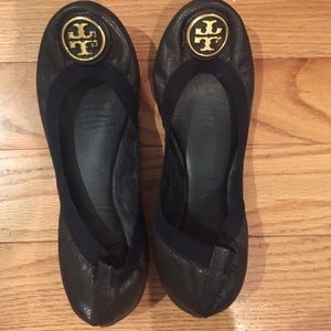 Navy Leather Tory Butch Ballet Flats