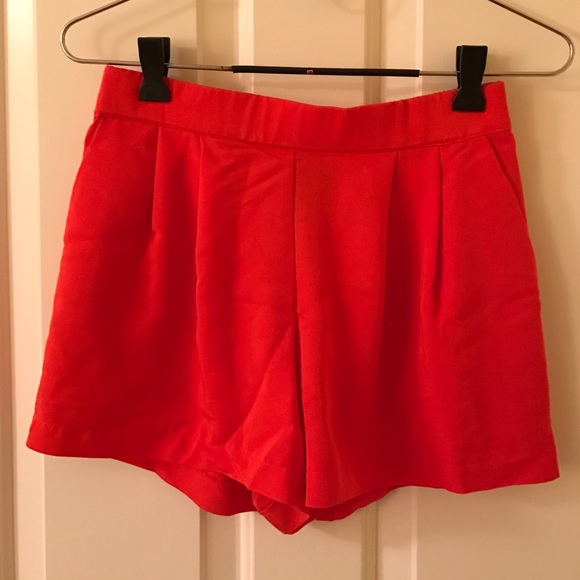 Red Pleated Shorts