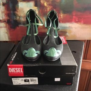 Diesel Leather Black and Green Shoe