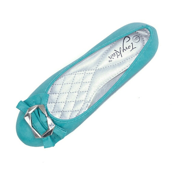 Women Ballet Flats with Buckle b-1610, Teal - Picture 2 of 4