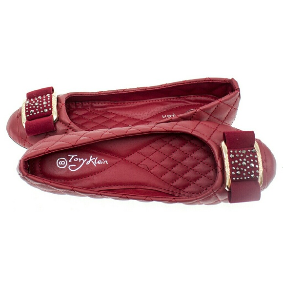 Women Wedge Ballet Pumps w. Buckle b-1395w, Wine - Picture 3 of 5