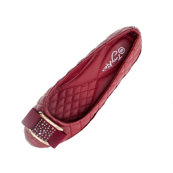 Women Wedge Ballet Pumps w. Buckle b-1395w, Wine - Picture 4 of 5