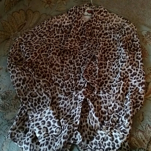 Bcbg sheer leaprd long sleeve blouse