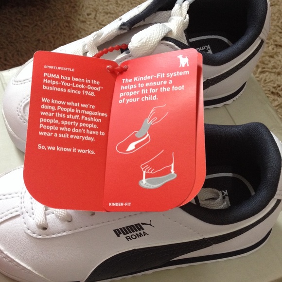 Puma Roma basic kids white new navy size 7 U.S. - Picture 2 of 4