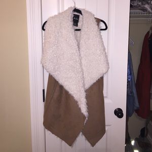 Camel suede and cream fur vest