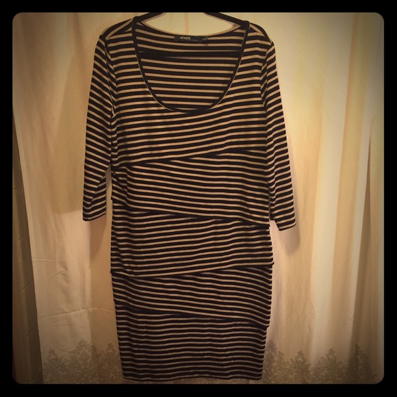 Eloquii Navy and taupe striped dress