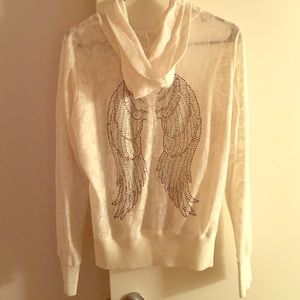 Burnout zip up hoodie with studded angel wings