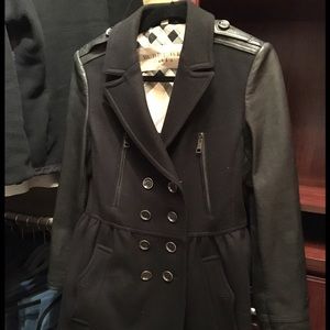 Burberry Wool Coat with Leather Accents