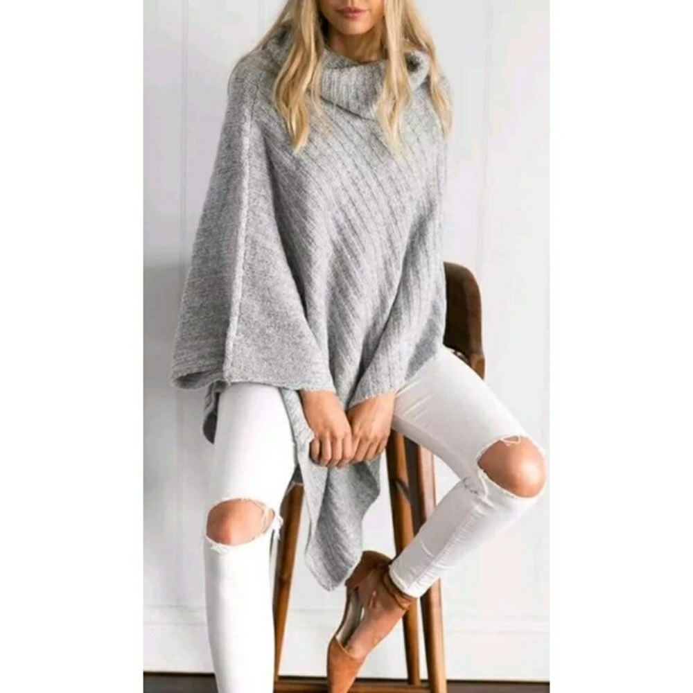 HP ||⭐Luxe Grey Oversized Sweater Cape Poncho - Picture 7 of 8