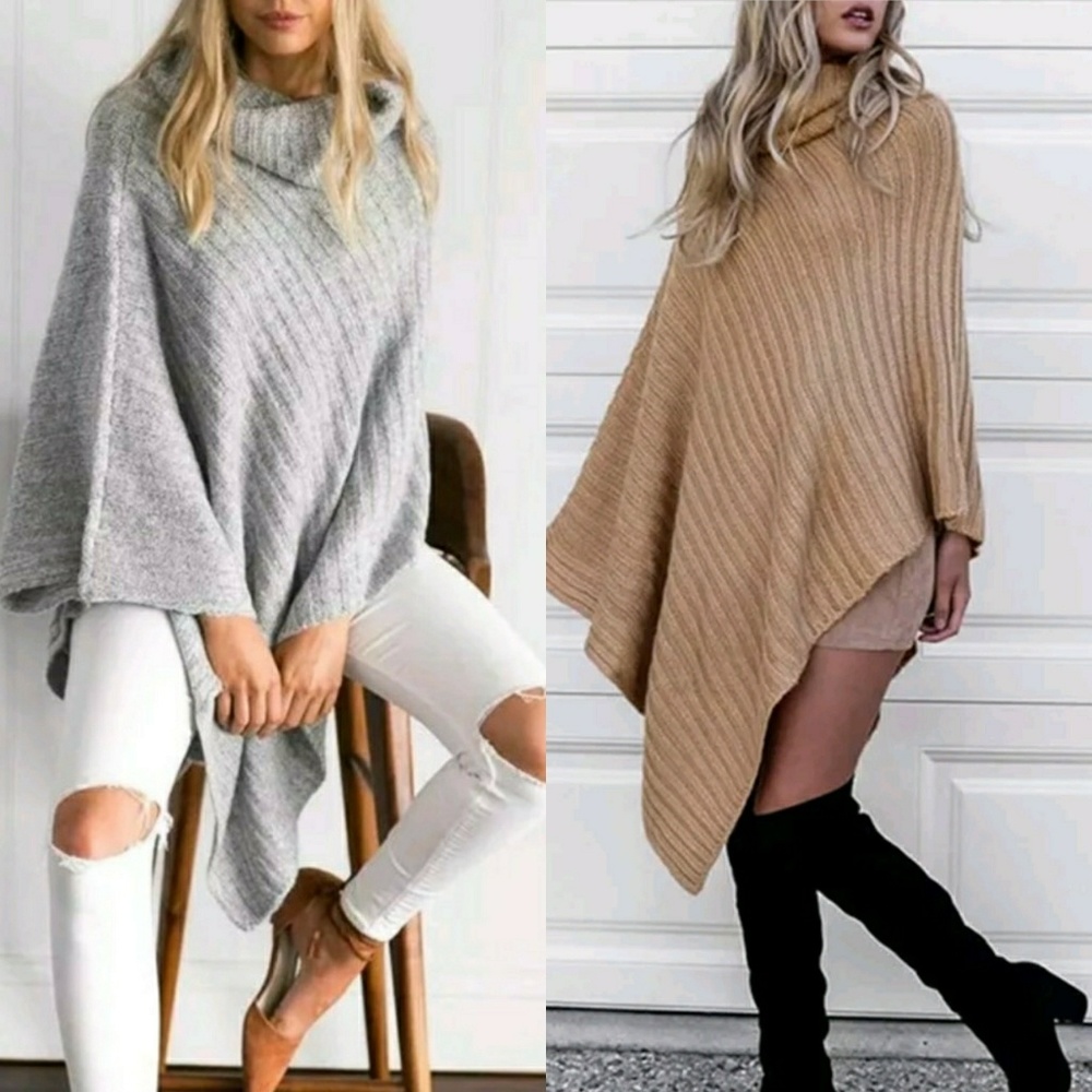 HP ||⭐Luxe Grey Oversized Sweater Cape Poncho - Picture 8 of 8