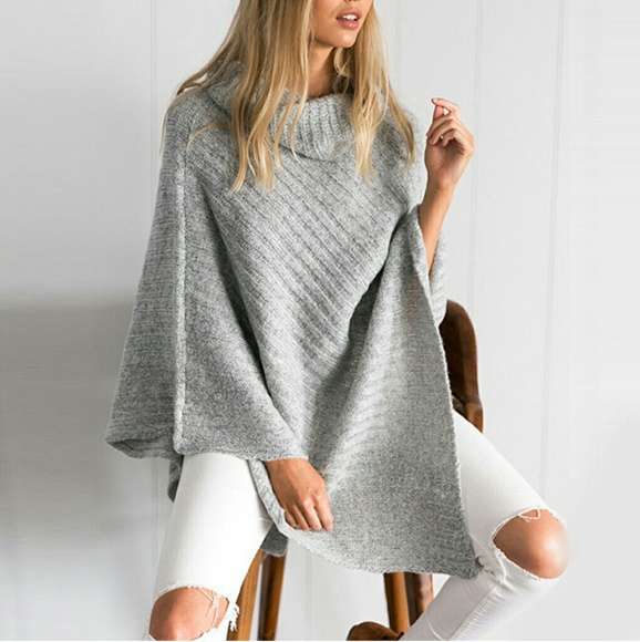 HP ||⭐Luxe Grey Oversized Sweater Cape Poncho - Picture 6 of 8