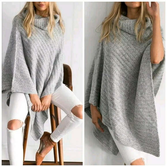 HP ||⭐Luxe Grey Oversized Sweater Cape Poncho - Picture 4 of 8