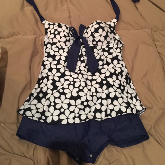 Blue and white swim suit
