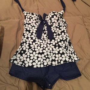 Blue and white swim suit