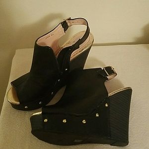 Black Studded Wedges