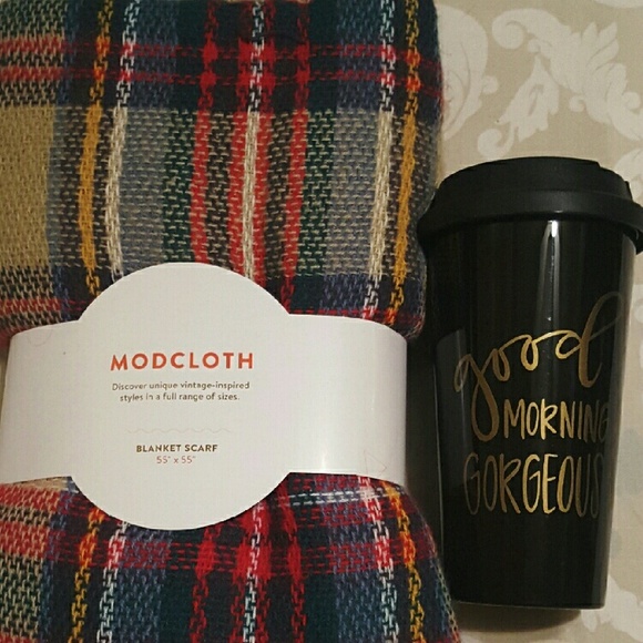 ModCloth Blanket Scarf and Coffee Cup