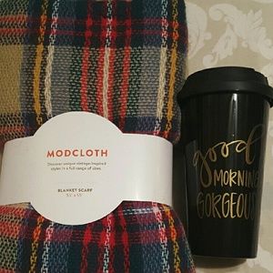 ModCloth Blanket Scarf and Coffee Cup
