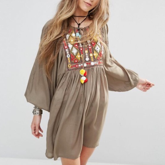 NWT army green embroidered dress