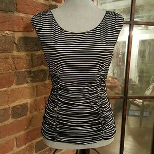 Max Studio Ruched Striped B&W Boatneck Top Medium