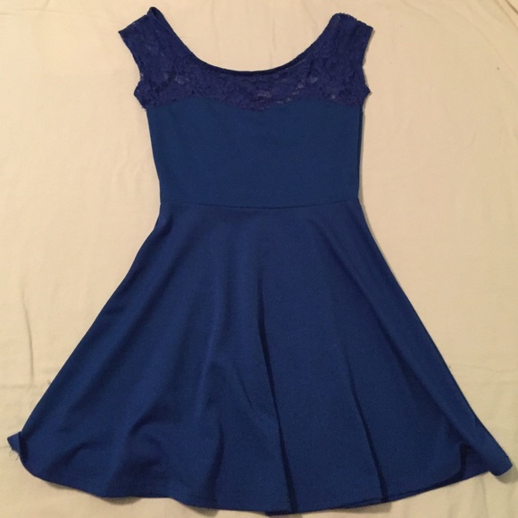 Blue "skater" dress with lace top