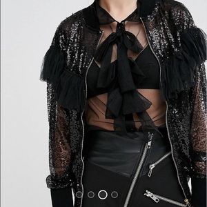 Black sequins ruffled lightweight jacket