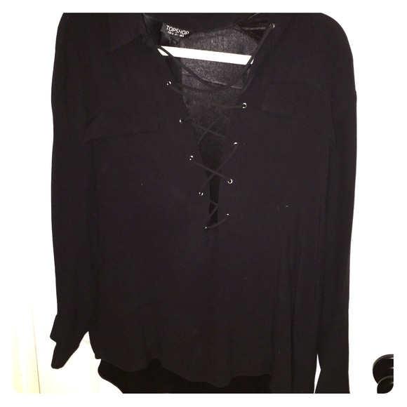 TopShop Blouse in Black that is Laced up in front