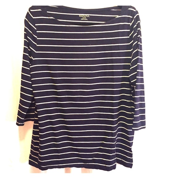 Navy and cream boat neck shirt