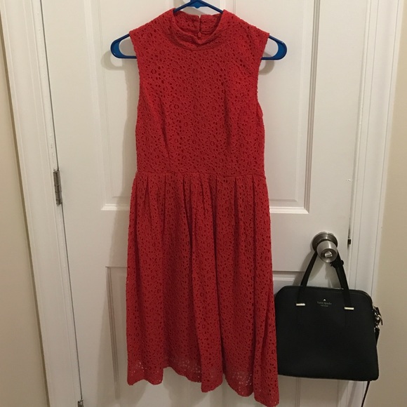 Brand new red lace mock-neck midi