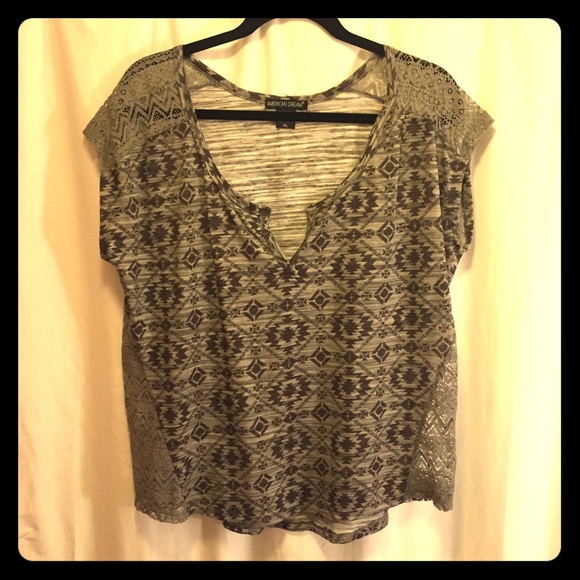 Low cut, southwest patterned shirt w/ lace details