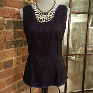 Banana Republic Peplum Blouse Black Lace Overlay