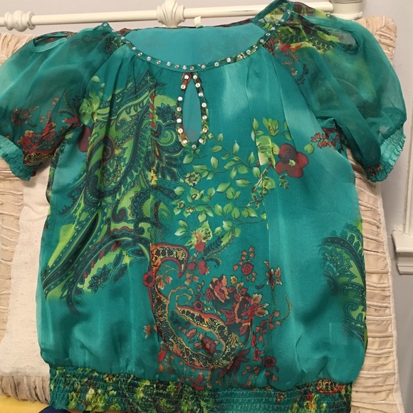 MARINEBLU Green Floral Cold Shoulder Blouse - Picture 1 of 4