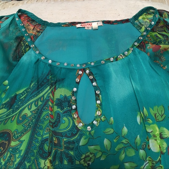 MARINEBLU Green Floral Cold Shoulder Blouse - Picture 2 of 4