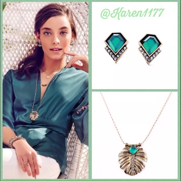 Karen1177 Jewelry - New ✨Minimalist Gold Leaf & Green Gem Jewelry Set✨