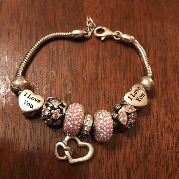 Sterling Silver Bead Charm Bracelet "I Love You"