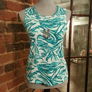 Calvin Klein Boatneck Animal Print Tank Aqua White